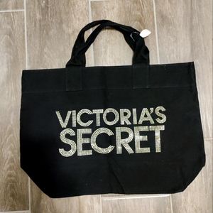VICTORIA’S SECRET BLACK TOTE BAG WEEKENDER BLING RHINESTONE BAG, NWT